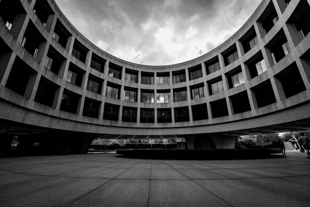 Modern government office with civic technology teams at work